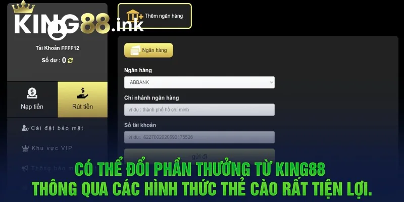 Có thể đổi phần thưởng từ KUBET thông qua các hình thức thẻ cào rất tiện lợi.