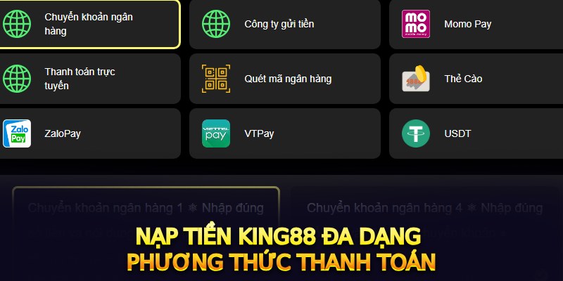 Nạp tiền KUBET đa dạng phương thức thanh toán